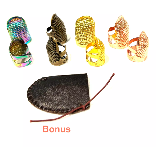 2pcs Protect Fingers Adjustable Vintage Thimble + Bonus Genuine Leather Thimble